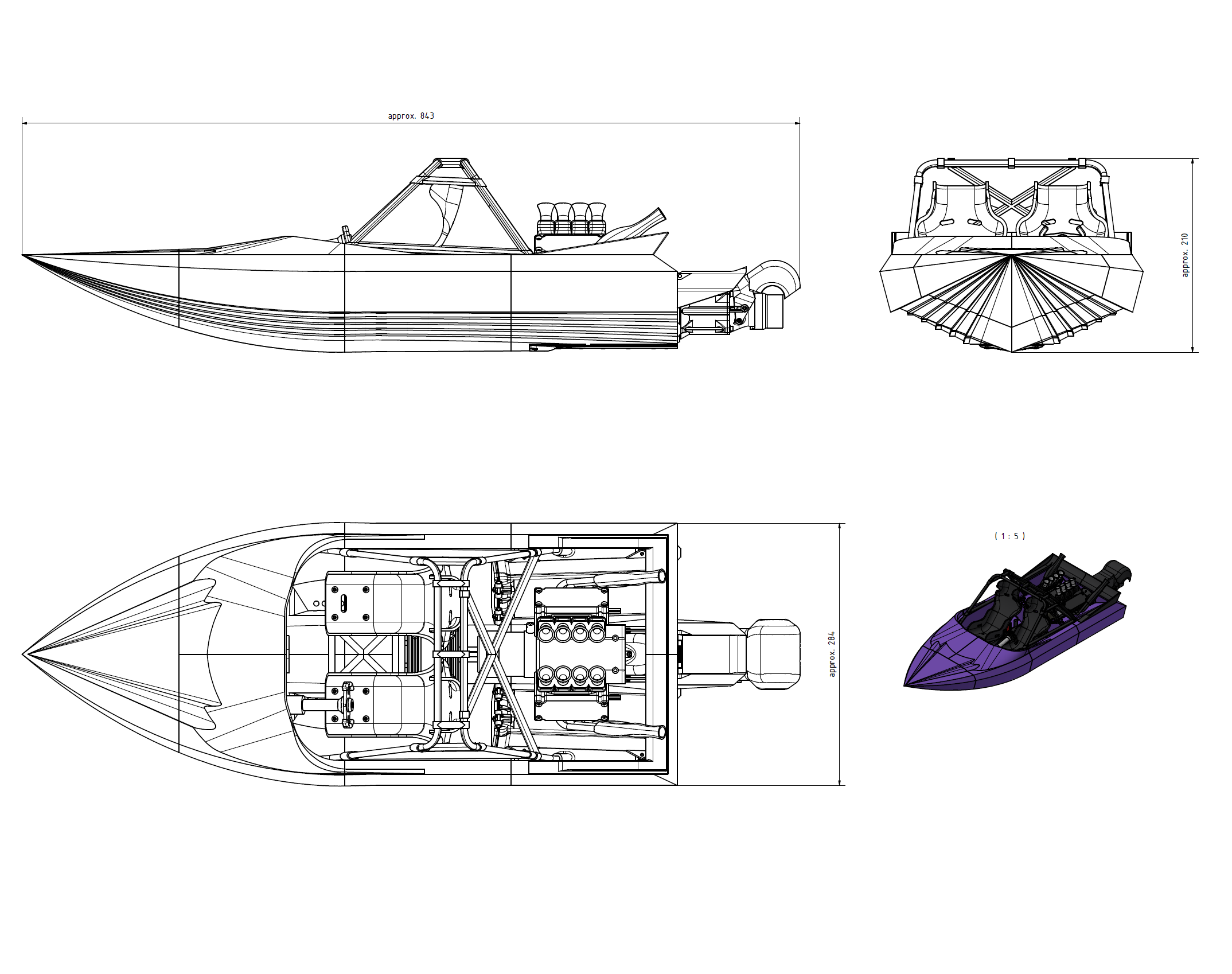 PURPLE ACE - 1/6 SCALE SPRINT JET BOAT - HPW40 INCL.